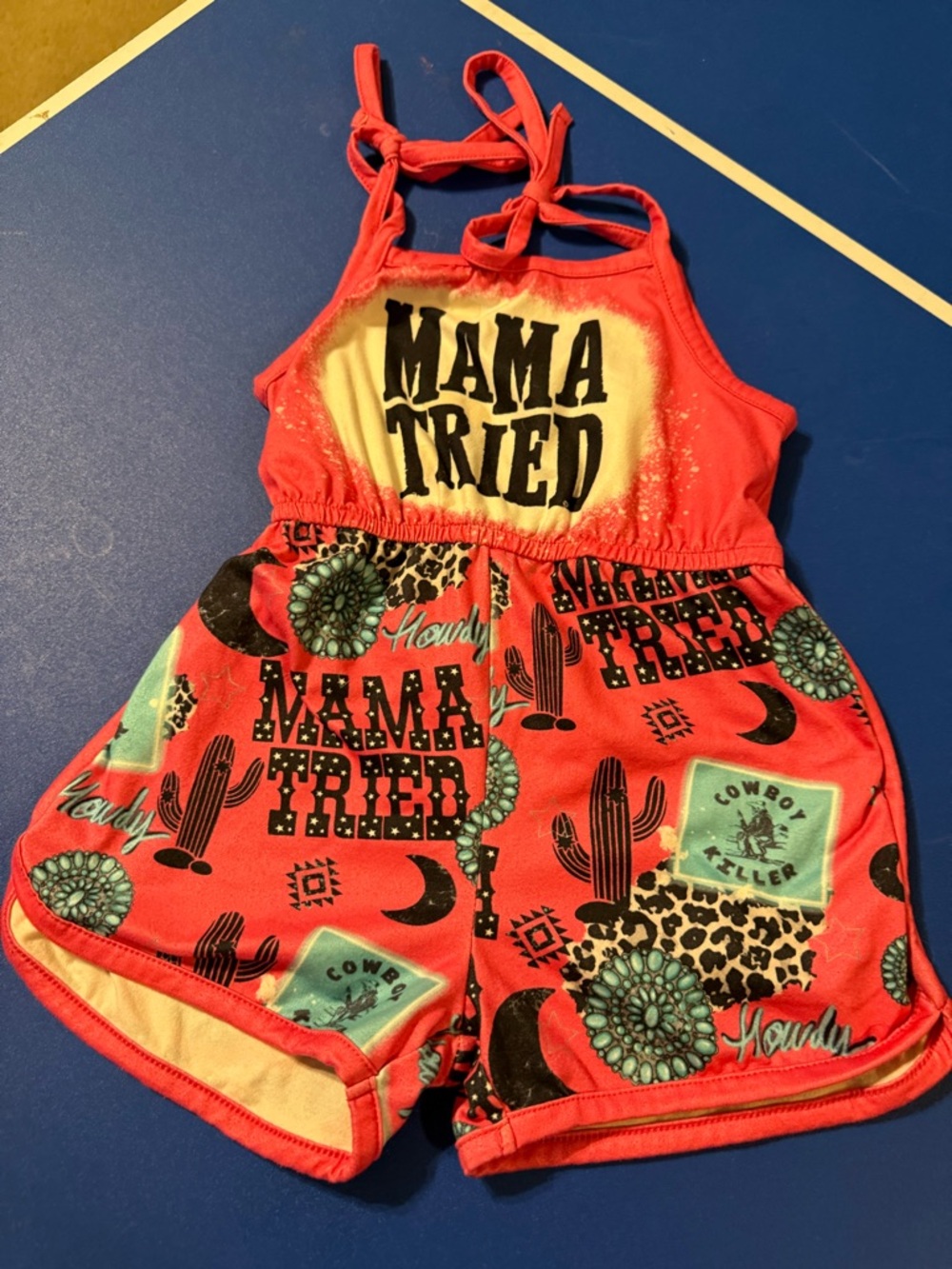 Coral 'Mama Tried' Girls Romper - Red Coral Print